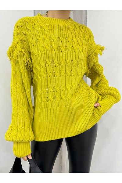 Modamorfo Balloon Sleeve Tasseled Knitwear Sweater - Oil Green