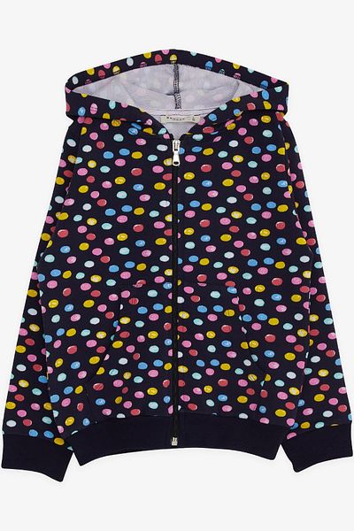 Breeze Baby Girl Cardigan, Colorful Polka Dot Patterned, 9 Months-3 Years, Navy Blue