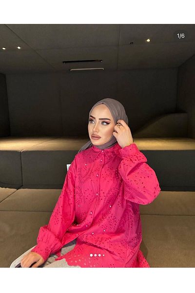 Marlinda Cămașă hijab festoon cu căptușeală din țesătură brode cu detalii de perle