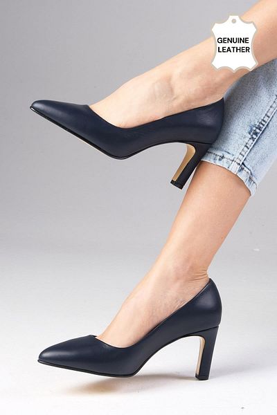 Mio Gusto Beliz Genuine Leather Navy Blue Color Women's Stiletto Shoes