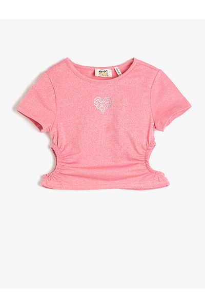 Koton Cotton Crop T-shirt - Short Sleeve, Window Detail, Round Neck