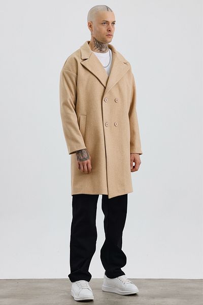 MADZEYMODA Ανδρικό παλτό με διπλό γιακά μπεζ Premium Stash Mz56130