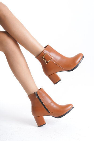 marinarosse Kadın Atina Taba Cilt Toka Detaylı Topuklu Kısa Bot