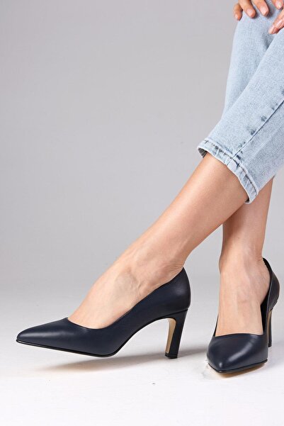 Mio Gusto Beliz Genuine Leather Navy Blue Color Women's Stiletto Shoes