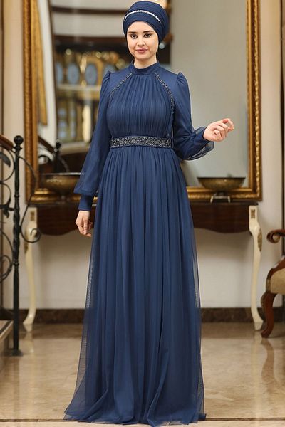 Modest Indigo Legendary Evening Dress - Sef3512