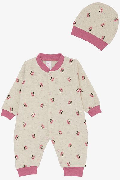Breeze 0-6 Months Baby Girl Floral Patterned Jumpsuit - Beige Melange