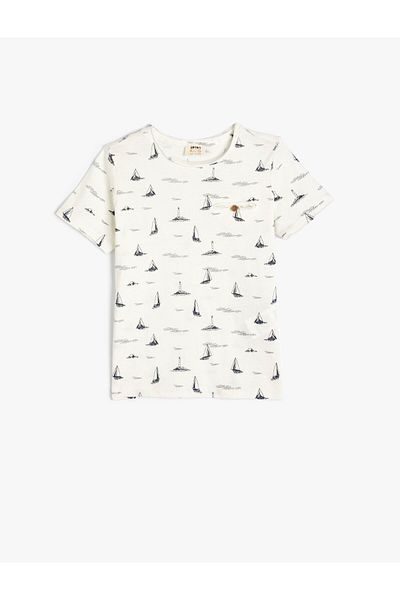 Koton T-Shirt aus bedruckter Baumwolle mit kurzen Ärmeln und Rundhalsausschnitt