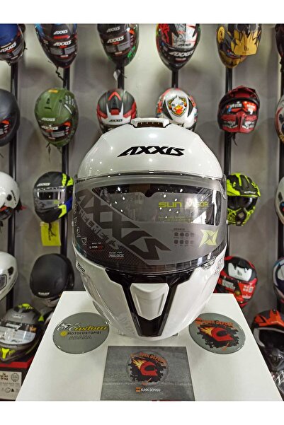 AXXIS Gecko SV Parlak Beyaz Çene Açılır Kask