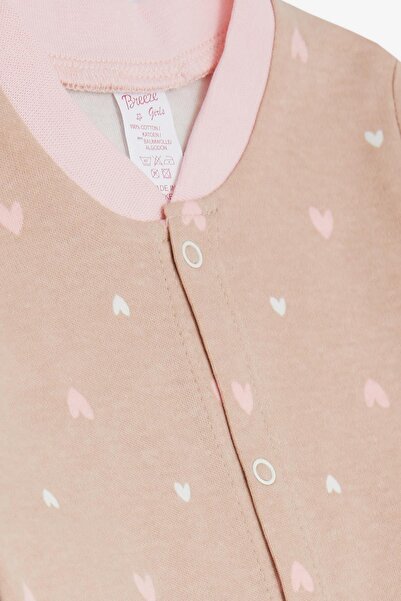 Breeze 0-6 Months Colorful Heart Patterned Baby Girl Jumpsuit - Light Brown
