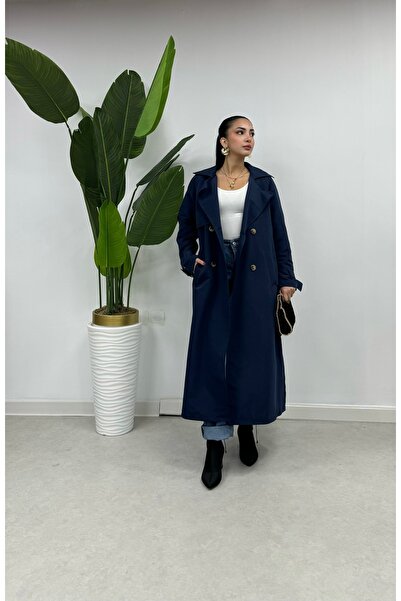 Swana Arka Yırtmaç Detaylı Torino Kumas  Trenc 120cm -Lacivert