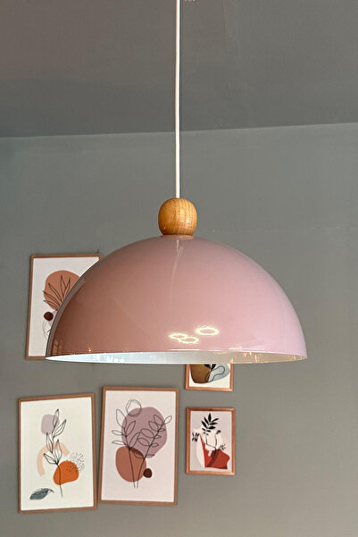 Bamyum Yimpi Lila Avize Tekli Ahşap Boncuk Sarkıt Salon Kuaför Cafe Dekoratif...