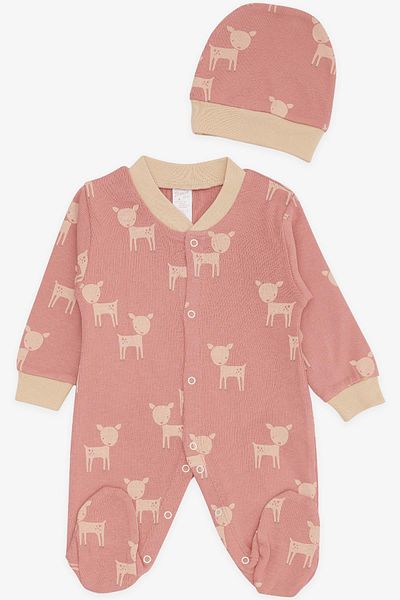Breeze 0-3 Months and 6 Months Baby Girl Dried Rose Booties Jumpsuit - Gazelle Patterned