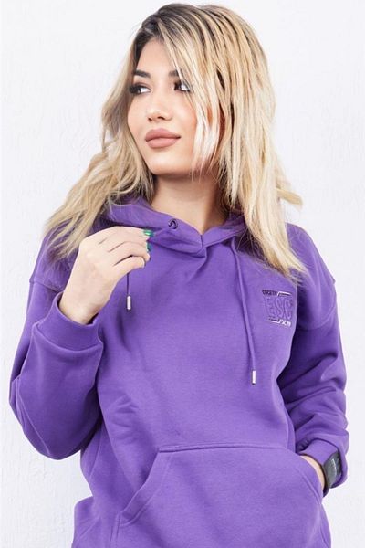 Escetic Унисекс, дамски/мъжки, лилав, 3-прежден, зимен, с качулка, бродиран, дебел суитшърт от полар