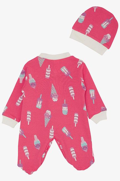 Breeze Fuchsia Baby Girl Jumpsuit - Ice Cream Pattern, 0-6 Months