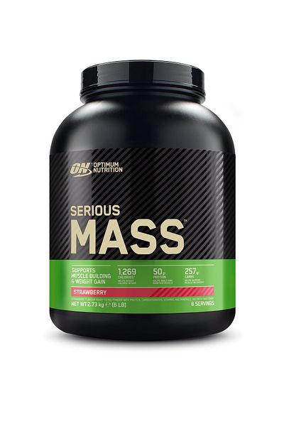 Optimum Nutrition Serious Mass بنكهة الفراولة 2.73 كجم 8 خدمات لتخفيف الوزن ودعم عالي السعرات الحرارية لبناء العضلات