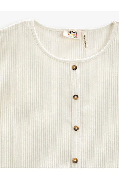 Koton Basic Crop tričko s kravatou v pase s žebrovaným knoflíkem, krátkým rukávem