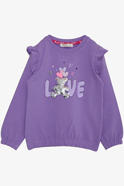 Breeze Kız Çocuk Sweatshirt Pullu Ayıcık Aksesuarlı Simli Yazı Bazkılı 1.5-5 Yaş, Eflatun