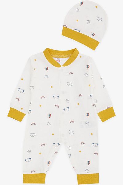 Breeze Baby Boy Jumpsuit Sky Themed Animal Patterned 0-3 Months-6 Months, Ecru