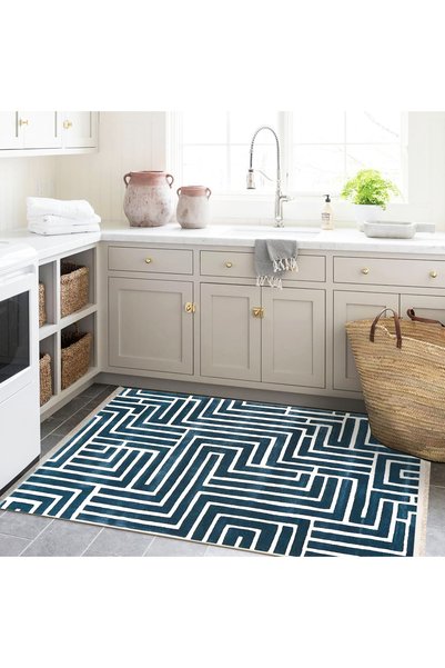 Rugs Modern Halı Umay Collection Antique Look Black and White Thick Lines Wov...