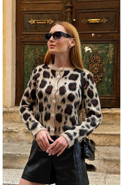 JOY İN JOY Jachetă scurtă leopard cu panglică