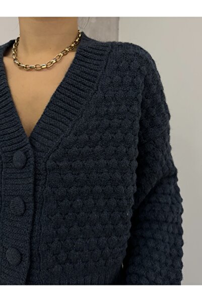 Modamorfo Рельєфний в'язаний кардиган з ґудзиками - Індиго