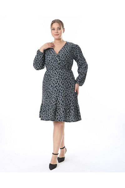 Butik Nilyam Women's Plus Size Double Breasted Neckline Long Sleeve Dress 22015