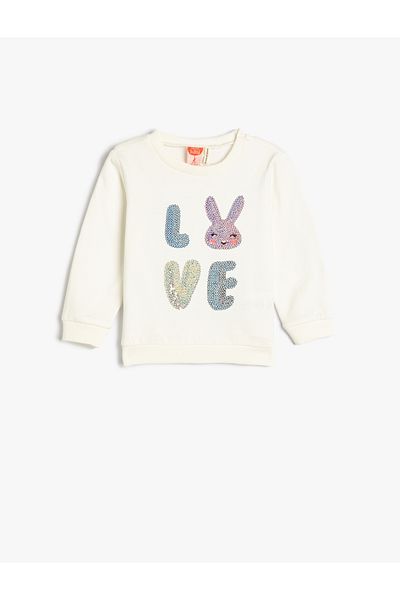 Koton Sweatshirt Rose Gold Sequin Detailed Crew Neck Cotton