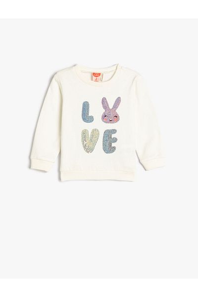 Koton Sweatshirt Rose Gold Sequin Detailed Crew Neck Cotton
