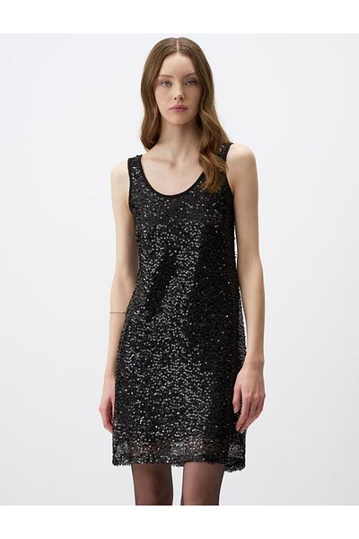 Jimmy Key Rochie mini tricotată fără mâneci, neagră, cu decolteu în U