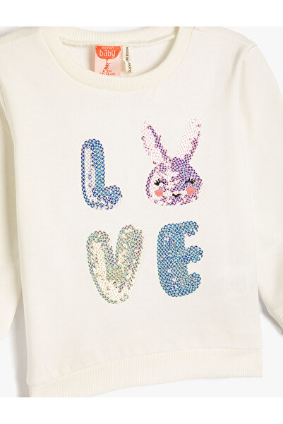 Koton Mikina Rose Gold Sequin Detailed Crew Neck Cotton