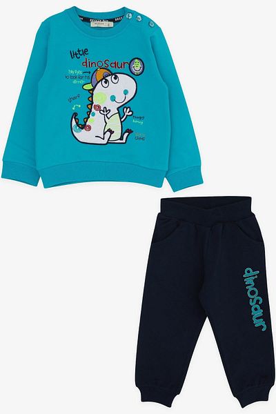 Breeze Boy's Tracksuit Set with Little Dinosaur Embroidery, 1-4 Years, Turquoise