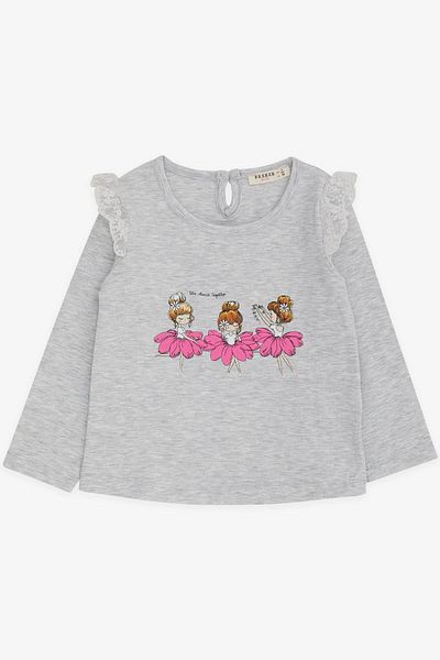 Breeze Baby Girl Long Sleeve T-Shirt Dancer Girl Printed Laced 9 Months-3 Years, Light Gray Melange