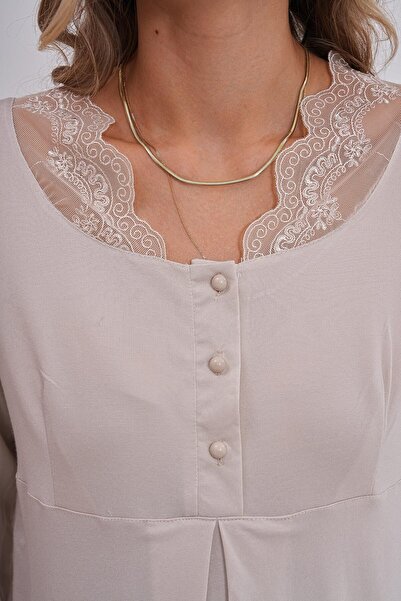 Mecit Pijama Hamile Lohusa Uzun Kollu Güpür Detaylı Pijama Takımı %75 Pamuk %25 Viskon