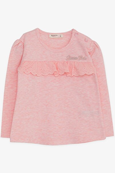 Breeze تي شيرت بناتي بأكمام طويلة مزين بدانتيل 1-4 سنوات، مزيج السلمون