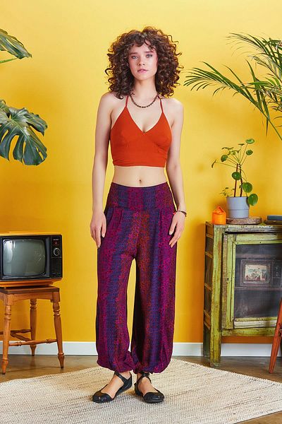 Los banditos Ethnic Patterned Elastic Waist Loose Shalwar Trousers