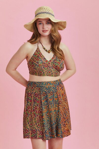 Los banditos Patterned Patchwork Piece Large Size Skirt