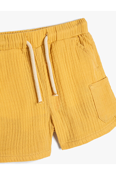 Koton Basic Şort Müslin Kumaş Beli Bağlamalı Cep Detaylı Dokulu Pamuklu