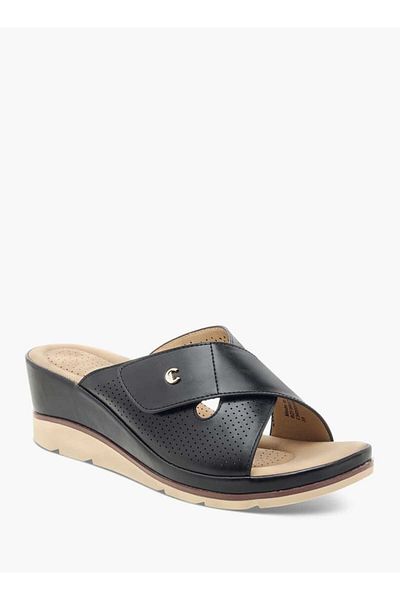 Le Confort Slip-On Lazer Cut Cross Strap Sandals with Wedge Heels
