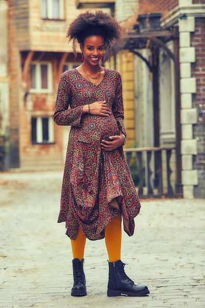Los banditos Rochie de maternitate cu decolteu în V cu fustă cu balon cu imprimeu floral cu model retro