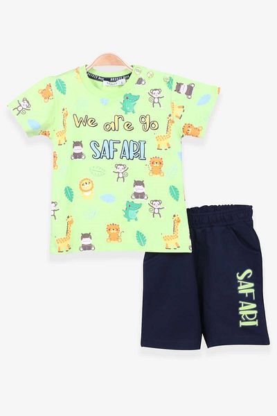 Breeze Boy's Shorts Suit Safari Printed 1-4 Years, Pistachio Green