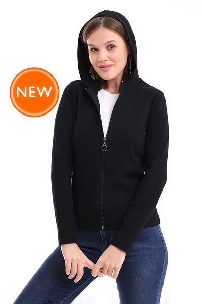 Şiir SENNAR Cardigan de bază tricotat cu glugă, cu mânecă lungă, cu fermoar