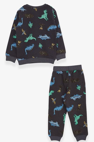 Breeze Baby Boy Tracksuit Set, Dinosaur Patterned, 9 Months-3 Years, Smoked