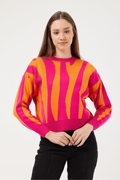POODLE Women's Crew Neck Zebra Print Sweater
