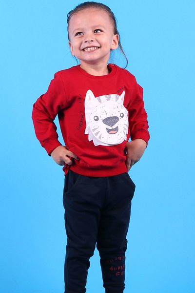 Breeze Baby Boy Tracksuit Set Velcro Printed 1-4 Years, Red