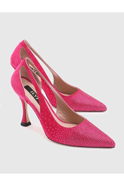 İLVİ Joris Hakiki Süet Deri Kadın Fuşya Topuklu Ayakkabı