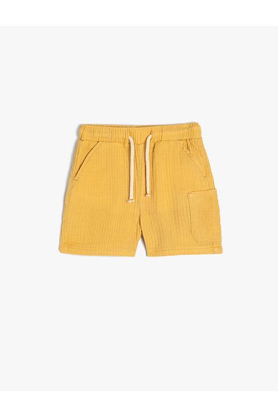 Koton Muslin Cotton Shorts with Tie-Up Waist and Pocket Detail