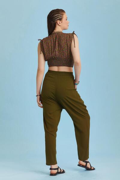 Los banditos Elastic Waist Pleated Khaki Summer Trousers