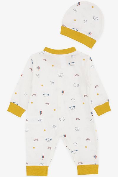 Breeze Baby Boy Jumpsuit Sky Themed Animal Patterned 0-3 Months-6 Months, Ecru