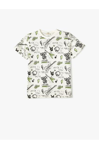 Koton Tricou din bumbac cu mânecă scurtă și decolteu cu tema muzicală
