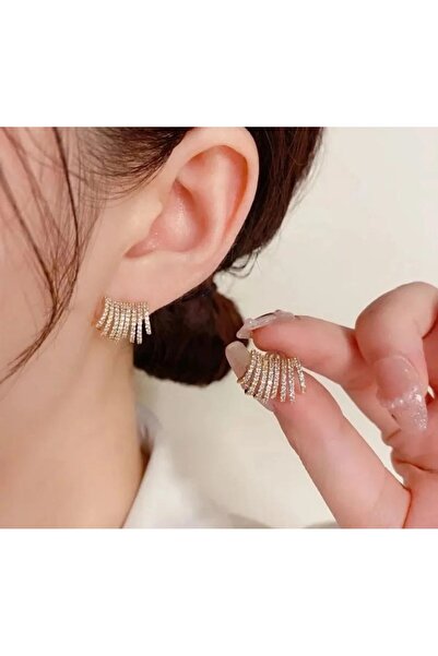 Zclass أقراط دائرية متعددة المظهر مع حجر ذهبي من الفولاذ